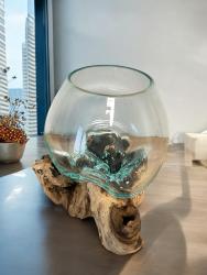 Vase aus glas und holz Dekorationsidee