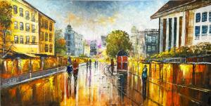 Handgemaltes Ölgemälde auf Leinwand "Stadt" ca. 200 x 100 x 4 cm