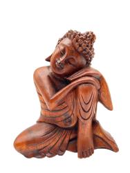 Handgeschnitzte Deko "Nachdenklicher Buddha" aus Teakholz ca. H20 x B18 x T9 cm ähnl. Abbildung