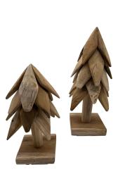 Handgeschnitzte Dekoration "Tannen-Set" ca. B15xT15xH30 cm, B16xT16xH40 cm ähnl. Abbildung