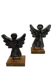 Handgeschnitzte Dekoration aus Holz "Engel schwarz Set" ca. B18xT10xH26 cm, B20xT9x31 cm ähnl. Abbildung