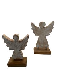 Handgeschnitzte Dekoration aus Holz "Engel weiß Set" ca. B15xT9xH26 cm, B20xT9x32 cm ähnl. Abbildung