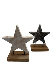 Handgeschnitzte Dekoration aus Holz "Sternen-Set weiß und schwarz" ca. B23,5xT9xH28 cm, B20,5xT9,5x26 cm ähnl. Abbildung