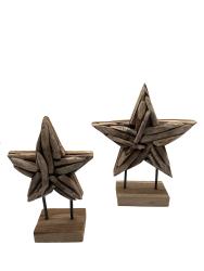 Handgeschnitzte Holzdekoration "Holzstern-Set" ca. B21 x T9 x H33,5 cm, B32,5 x T10 x H39 cm ähnl. Abbildung