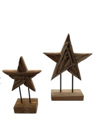 Handgeschnitzte Weihnachtsdekoration "Holzstern-Set" ca. B20 x T8 x H30 cm, B28 x T 9,5 x H 40 cm ähnl. Abbildung