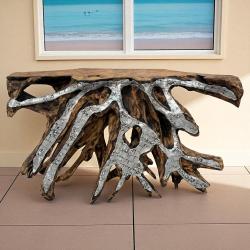 Sideboard aus einer Baumwurzel mit Aluminium