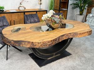 Massiver Holztisch "Fusion", ca. 220 x 103-123 x 77 cm