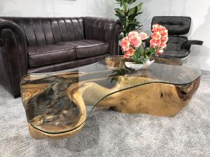 Couchtisch "Lakeside Suar" ca. 170 x 56,5-94 x 40 cm mit Glastischplatte