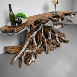 Sideboard aus einer Baumwurzel mit Aluminium