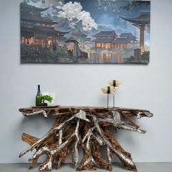 Sideboard aus einer Baumwurzel mit Aluminium