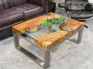 Couchtisch "Natural Landscape" (ca. 100 x 80 x 45 cm) aus Teakholz Couchtisch aus Holz Natural Landscape 100cm