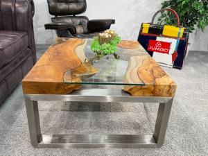 Couchtisch "Natural Landscape" (ca. 100 x 80 x 45 cm) aus Teakholz Couchtisch aus Holz Natural Landscape 100cm