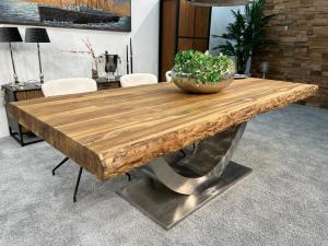 Esstisch "Deep Island" ca. 220 x 100 x 76 cm aus recyceltem Altholz mit Edelstahlgestell