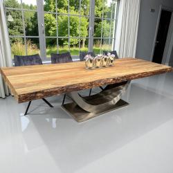 Esstisch "Deep Island" ca. 299 x 110 x 77 cm aus recyceltem Altholz mit einem XL-Halbmondgestell