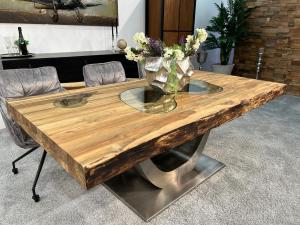 Nachhaltiger Massivholztisch "Deep Island" aus recyceltem Holz, ca. 200 x 100 x 76 cm