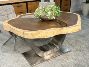 Sonderangebot Esstisch "Lakeside Suar" ca. 164 x 118 x 77 cm mit Glaseinlage und Edelstahlgestell