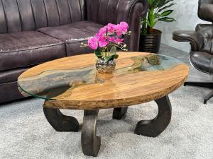 Ovaler Couchtisch mit Glaseinlagen "Bay" ca.120 x 80 x 45,5 cm
