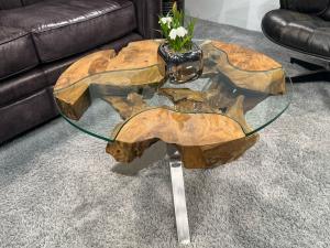Runder Couchtisch (Durchm. 70 cm / Höhe 45 cm) "Sunrise", mit 6 cm massiver Tischplatte