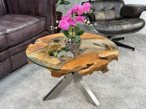 Runder Couchtisch (Durchm. 70 cm / Höhe 45 cm) "Sunrise", mit 7 cm massiver Tischplatte
