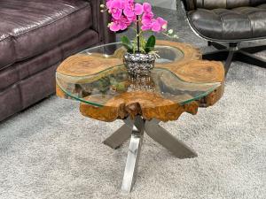 Runder Couchtisch "Sunrise" (Durchm. ca. 70 cm / Höhe ca. 46 cm) aus Teakholz (Wurzelstamm)