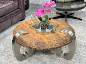 Runder Couchtisch "Clash"  aus recyceltem Holz ca. Ø 80 x 40 cm