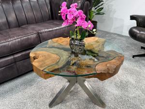 Runder Wohnzimmertisch (Durchm. 70 cm / Höhe 46 cm) "Sunrise", mit 6 cm massiver Tischplatte