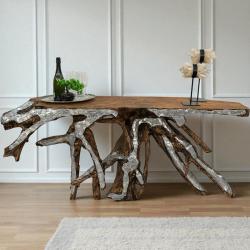 Sideboard aus einer Baumwurzel mit Aluminium