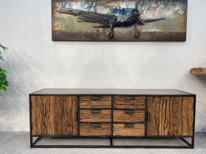 Sideboard / Anrichte "Essence black" 180 x 45 x 61 cm aus recyceltem Altholz mit Stahlkostruktion schwarz lackiert