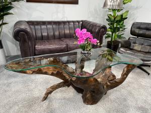 Massiver Couchtisch aus einem Baumstumpf