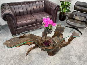 Massiver Couchtisch aus einem Baumstumpf