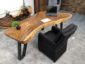 Schreibtisch / Tisch ca. 200 x 60-100 x 78 cm aus einer massivem Baumscheibe Suar inkl. Rohstahlgestell