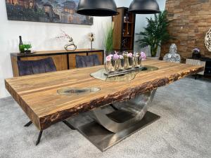 Vollmassiver Echtholztisch "Deep Island", ca. 250 x 102-103 x 77 cm mit 9,5 cm starker Tischplatte