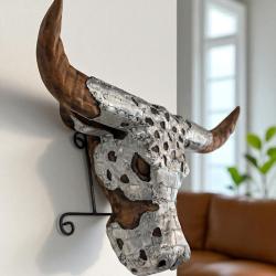 Stierkopf-Skulptur-aus-Holz-Wanddeko
