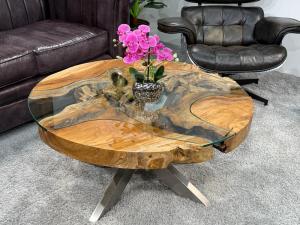 Runder Couchtisch (Durchm. 100 cm / Höhe 46 cm) "Sunrise", mit 7 cm massiver Tischplatte