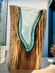 Vase aus Glas mit Holz in V-Form 30 cm