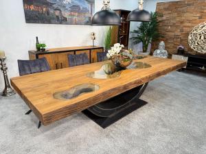 Vollmassiver Echtholztisch "Deep Island", ca. 300 x 110 x 76,5 cm mit 10 cm starker Tischplatte