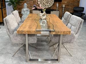 Massivholztisch / Esstisch mit Baumkante "Old Elements" ca. 180 x 90 x 78 cm mit Glaseinlage Baumkantentisch aus Altholz