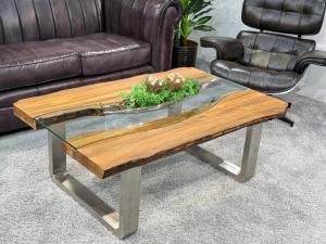 Echtholz Wohnzimmertisch "Old Elements", ca. 120 x 80 x 45,5 cm, aus recycelten Massivholzbohlen