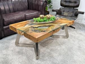 Couchtisch "Natural Landscape" (ca. 120 x 70 x 47 cm) aus Teakholz Couchtisch aus Holz Elements 100-80cm