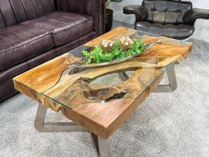 Couchtisch "Natural Landscape" (ca. 120 x 70 x 47 cm) aus Teakholz Couchtisch aus Holz Elements 100-80cm