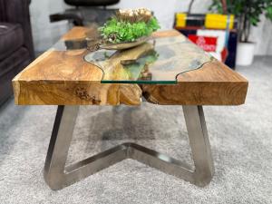 Couchtisch "Natural Landscape" (ca. 120 x 70 x 47 cm) aus Teakholz Couchtisch aus Holz Elements 100-80cm