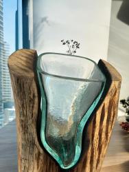Vase aus Glas mit Holz in V-Form 30 cm