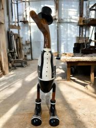 Ente aus Holz Zimmermann schwarz weiß gross mit Hut und Stiefeln