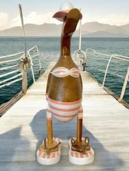 Ente aus Holz im Bikini rosa weiss handgefertigt