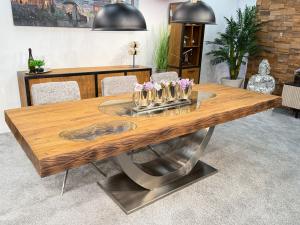 Vollmassiver Echtholztisch "Deep Island", ca. 250 x 100 x 81,5 cm mit 9,5 cm starker Tischplatte
