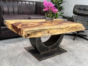 Baumstamm Couchtisch Tamarind 120 cm mit Tischgestell aus Stahl