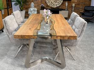 Massivholz Esszimmertisch Elements Freestyle (ca. 200 x 100 x 78 cm) Massivholz Esstisch Elements 200 cm Teakholz mit Glaseinlage