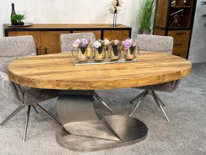 Ovaler Esstisch "Sky Island" 180 x 100 x 78 cm mit Glaseinlage und Edelstahlgestell