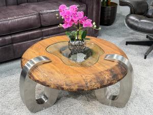 Runder Couchtisch "Clash"  aus recyceltem Holz ca. Ø 80 x 40 cm
