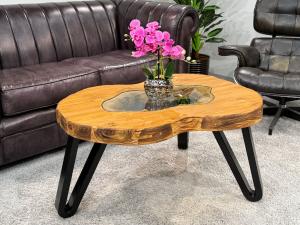 Sonderangebot Ovaler Wohnzimmertisch "Atoll" (ca. 90 x 54-70 x 48 cm) aus Vollholz Ovaler Wohnzimmertisch aus Vollholz